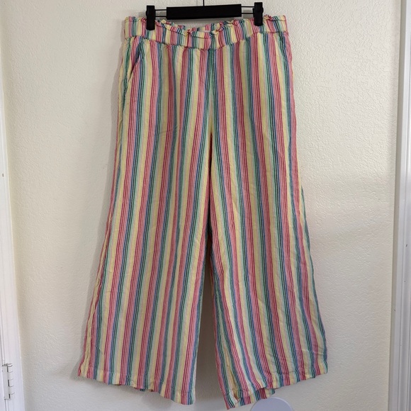 LOFT Large Rainbow Linen Blend Wide Leg Crop Pull On Pants - Picture 2 of 9